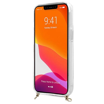 Guess 4G Gold Stripe krepšys per petį – dėklas, skirtas iPhone 13 mini