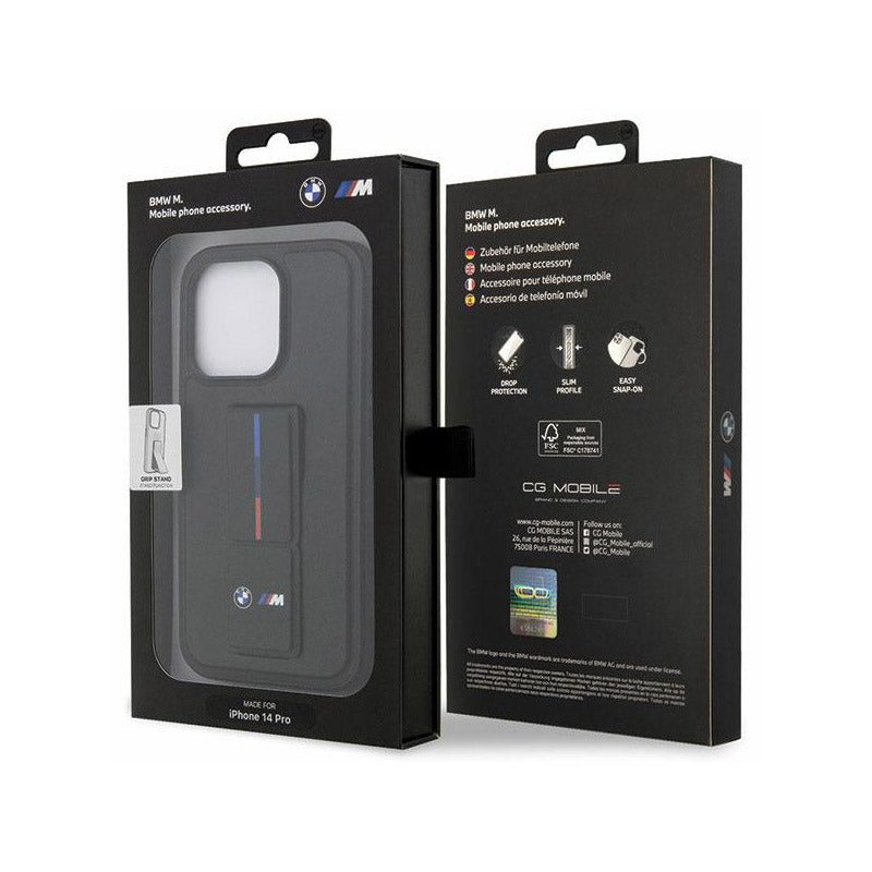 BMW Grip Stand Hot Stamp – dėklas, skirtas „iPhone 14 Pro“ (juodas)