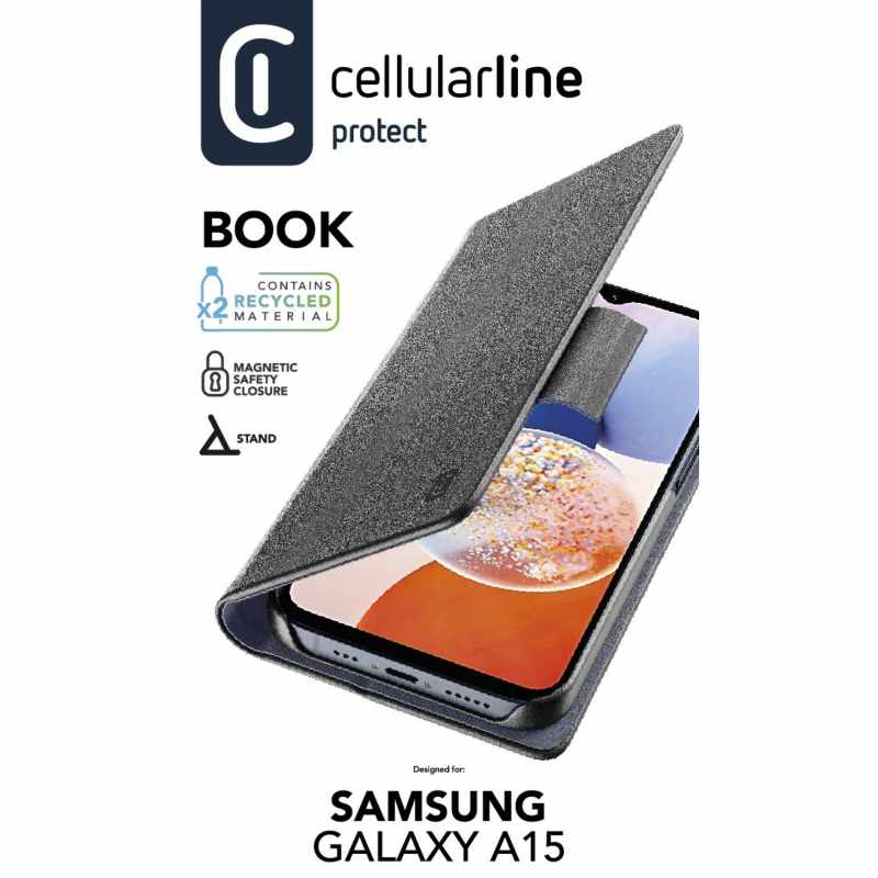 Cellularline knygelės tipo dėklas - Samsung Galaxy A15 4G / 5G dėklas (juodas)