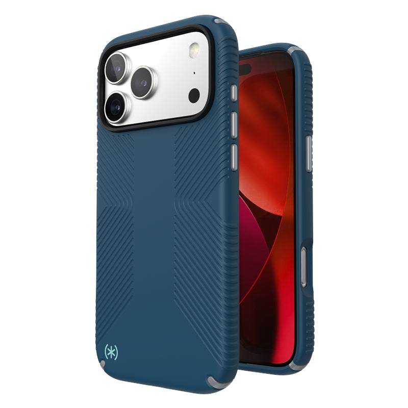 Speck Presidio2 Grip MagSafe - dėklas iPhone 17 Pro Max (Deep Sea/Silver Metallic)