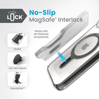 Speck Presidio Perfect-Clear ClickLock & Magsafe - Dėklas, skirtas iPhone 16e / iPhone 15 / iPhone 14 / iPhone 13 (Skaidrus / Matinė juoda / Šiferio pilka)