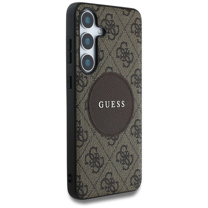 Guess 4G Round Patch Classic Logo MagSafe – dėklas, skirtas Samsung Galaxy S25+ (rudas)