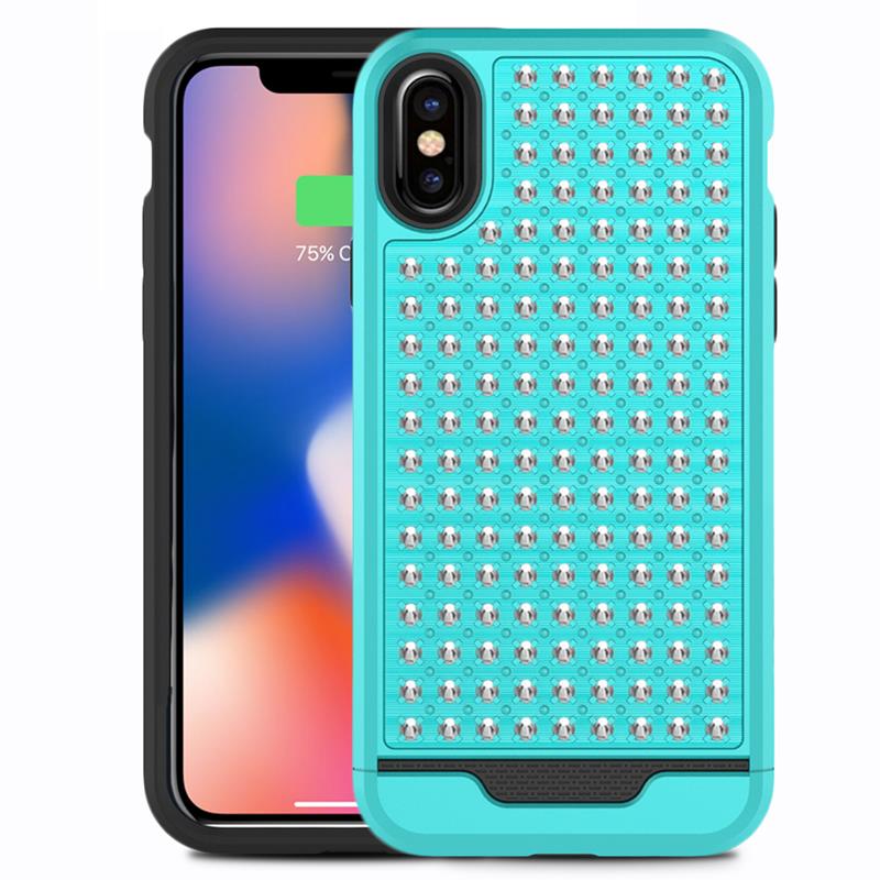Zizo Star Diamond Hybridinis dėklas, skirtas iPhone X (žalsvai melsva/juoda)