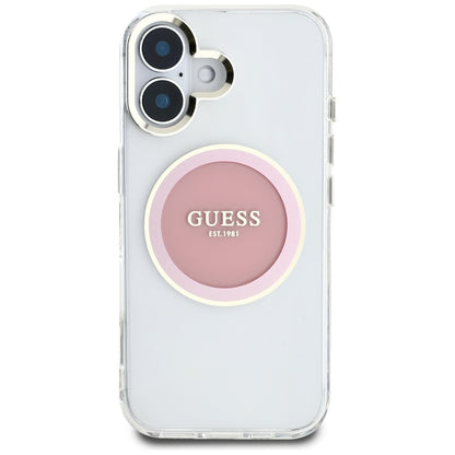 Guess IML Metal Colored Circle Classic Logo MagSafe – dėklas iPhone 16 (rožinis)