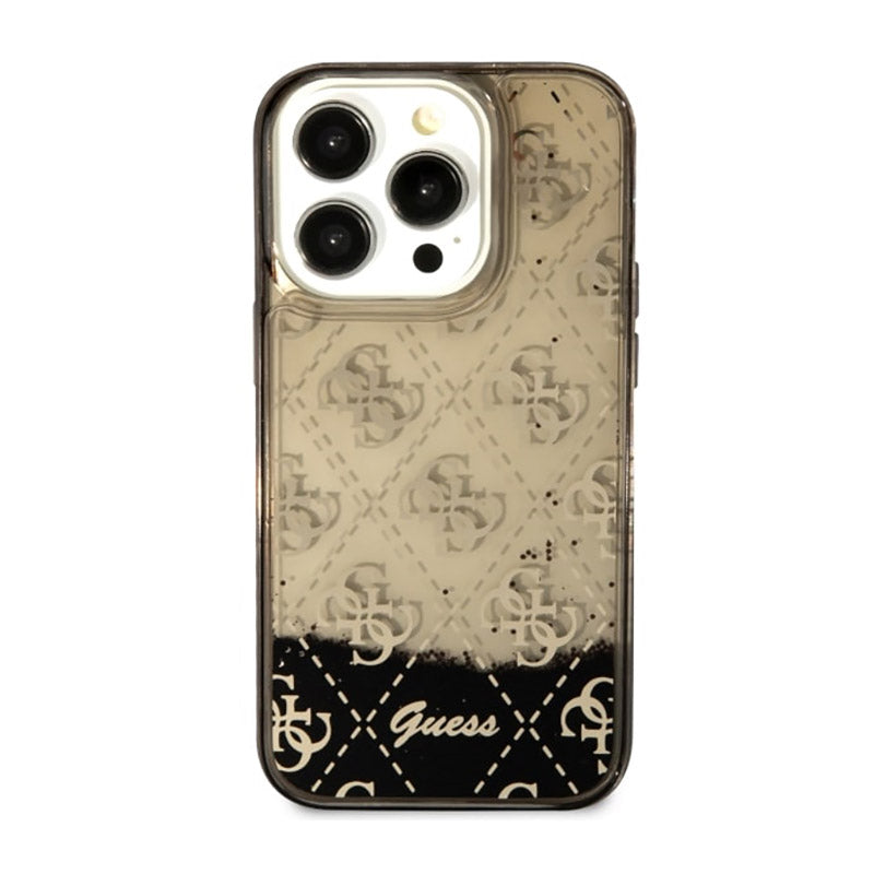 Guess Liquid Glitter skaidrus 4G – dėklas, skirtas „iPhone 14 Pro“ (juodas)