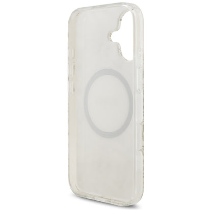Guess IML Gėlės Elektrinis Perlų Dirželis MagSafe dėklas iPhone 17 (baltas)