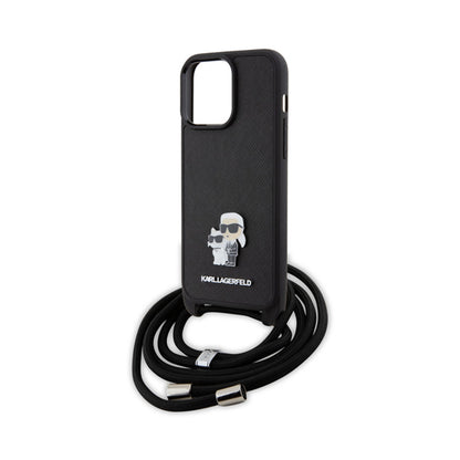 Karl Lagerfeld Crossbody Saffiano Metal Pin Karl & Choupette – dėklas, skirtas „iPhone 15 Pro Max“ (juodas)