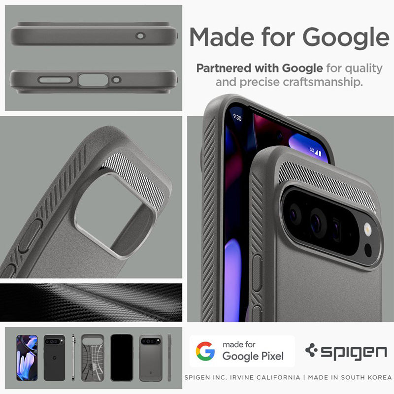 Spigen Rugged Armor – dėklas, skirtas Google Pixel 9 Pro XL (marmuro pilka)