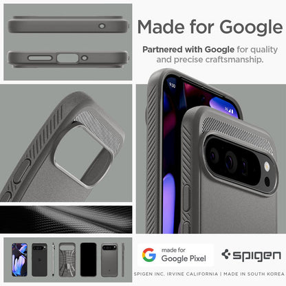 Spigen Rugged Armor – dėklas, skirtas Google Pixel 9 Pro XL (marmuro pilka)