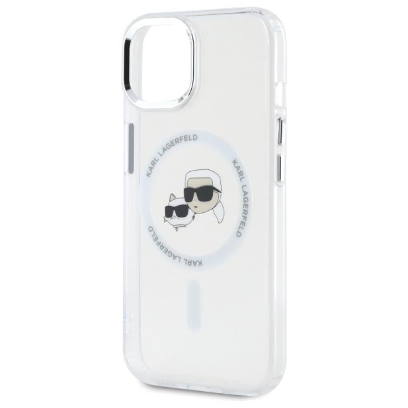 Karl Lagerfeld IML Metal Karl & Choupette Head MagSafe – Dėklas, skirtas iPhone 15 (baltas)