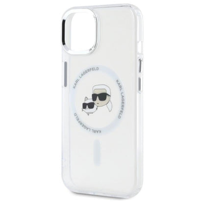 Karl Lagerfeld IML Metal Karl & Choupette Head MagSafe – Dėklas, skirtas iPhone 15 (baltas)