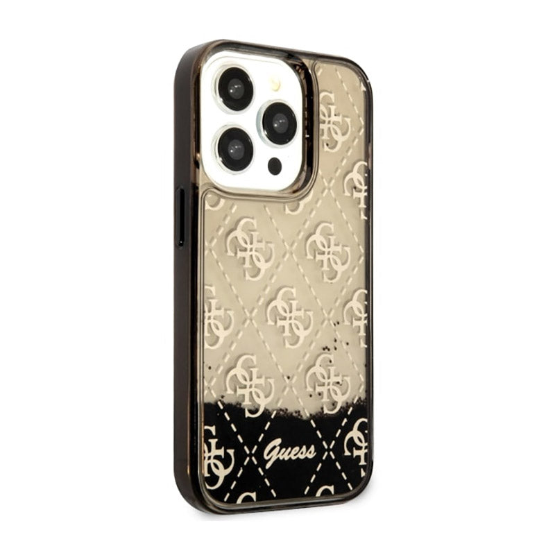 Guess Liquid Glitter skaidrus 4G – dėklas, skirtas „iPhone 14 Pro“ (juodas)