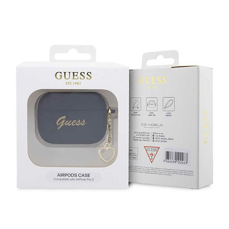Guess silikoninis širdelės pakabukas – dėklas, skirtas „Apple AirPods Pro 2“ (juodas)