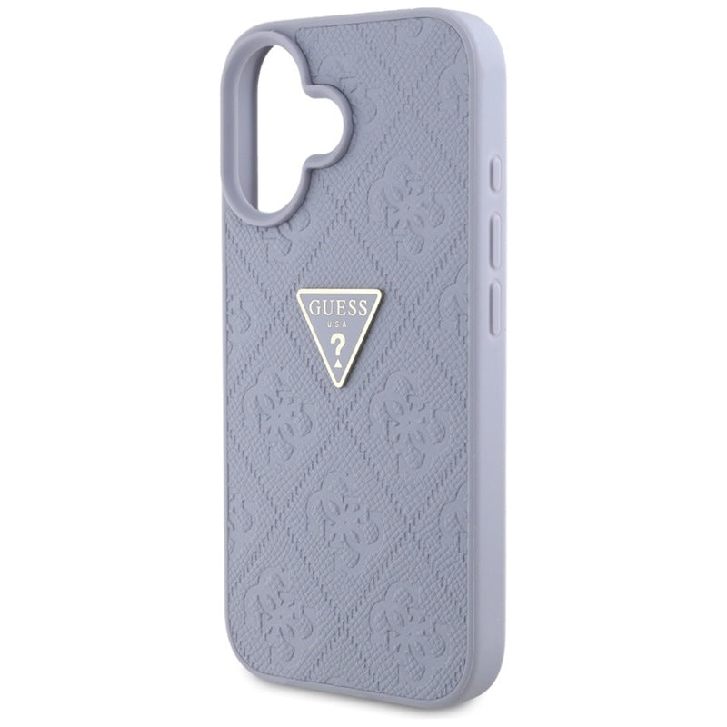 Guess Hot Stamp 4G Pattern Triangle Metal Logo – Dėklas iPhone 16 (violetinė)