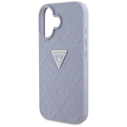 Guess Hot Stamp 4G Pattern Triangle Metal Logo – Dėklas iPhone 16 (violetinė)