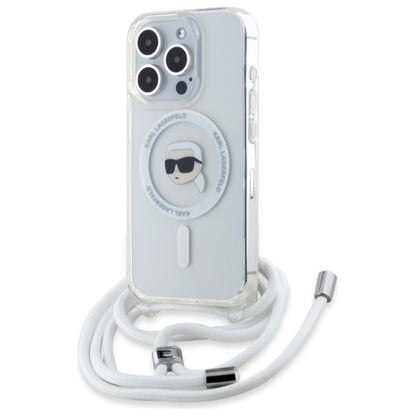 Karl Lagerfeld krepšys per petį IML Karl Head MagSafe – dėklas, skirtas iPhone 16 Pro (skaidrus)