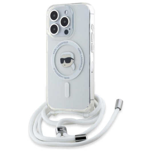 Karl Lagerfeld krepšys per petį IML Karl Head MagSafe – dėklas, skirtas iPhone 16 Pro (skaidrus)