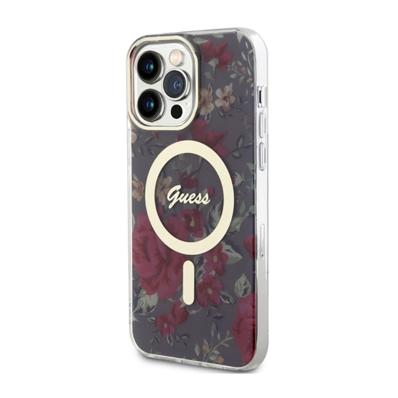 Guess Flower MagSafe - dėklas iPhone 14 Pro Max (žalias)