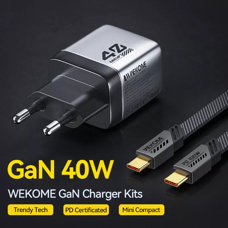 WEKOME WP-U02 Mecha Series – 2x USB-C Super Greito Įkroviklio GaN 40W tinklo įkroviklis (sidabrinis)