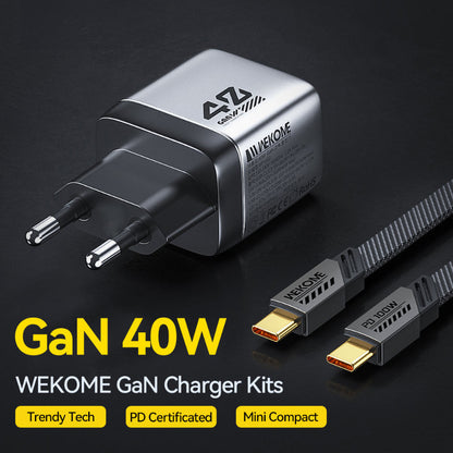 WEKOME WP-U02 Mecha Series – 2x USB-C Super Greito Įkroviklio GaN 40W tinklo įkroviklis (sidabrinis)