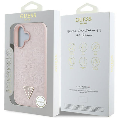 Guess Grained Hot Stamp Peony Triangle Logo MagSafe - „iPhone 16“ dėklas (rožinis)