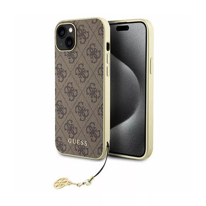 Guess 4G Charms Collection – iPhone 15 Plus dėklas (rudas)
