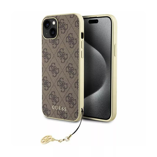 Guess 4G Charms Collection – iPhone 15 Plus dėklas (rudas)