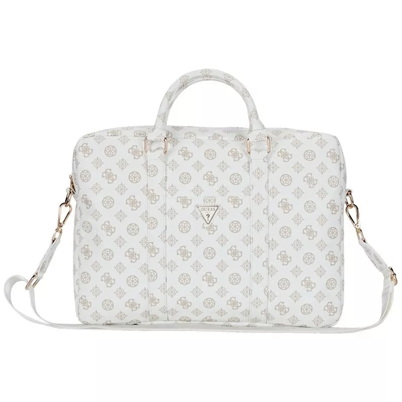 Guess 4G Peony Front Pocket Zipper Triangle Logo - nešiojamojo kompiuterio krepšys 16 colių (baltas)