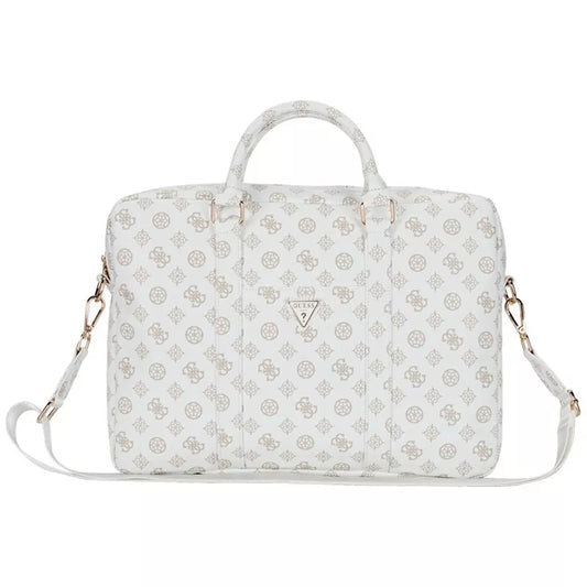 Guess 4G Peony Front Pocket Zipper Triangle Logo - nešiojamojo kompiuterio krepšys 16 colių (baltas)