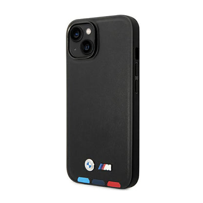 BMW Leather Hot Stamp Tricolor MagSafe – Dėklas, skirtas iPhone 14 (juodas)