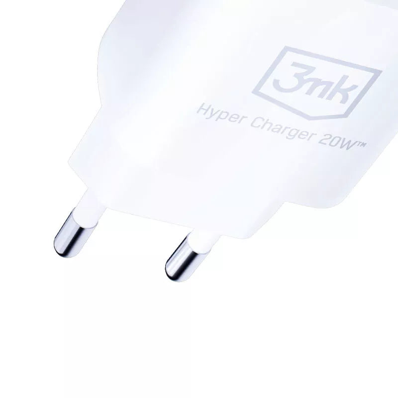 3mk Hyper Charger – USB-A QC 3.0 + USB-C PD 20W sieninis įkroviklis (baltas)