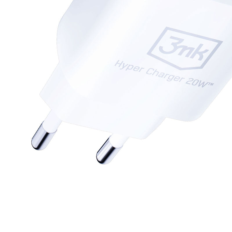 3mk Hyper Charger – USB-A QC 3.0 + USB-C PD 20W sieninis įkroviklis (baltas)