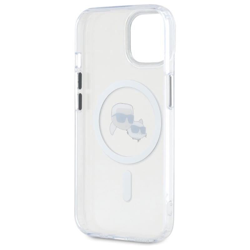 Karl Lagerfeld IML Metal Karl & Choupette Head MagSafe – Dėklas, skirtas iPhone 15 (baltas)