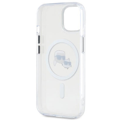 Karl Lagerfeld IML Metal Karl & Choupette Head MagSafe – Dėklas, skirtas iPhone 15 (baltas)