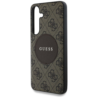 Guess 4G Round Patch Classic Logo MagSafe – dėklas, skirtas Samsung Galaxy S25+ (rudas)