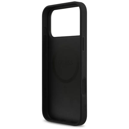 Guess 4G Dryžuoto Spaudinio MagSafe Dėklas iPhone 17 Pro Max (Juodas)