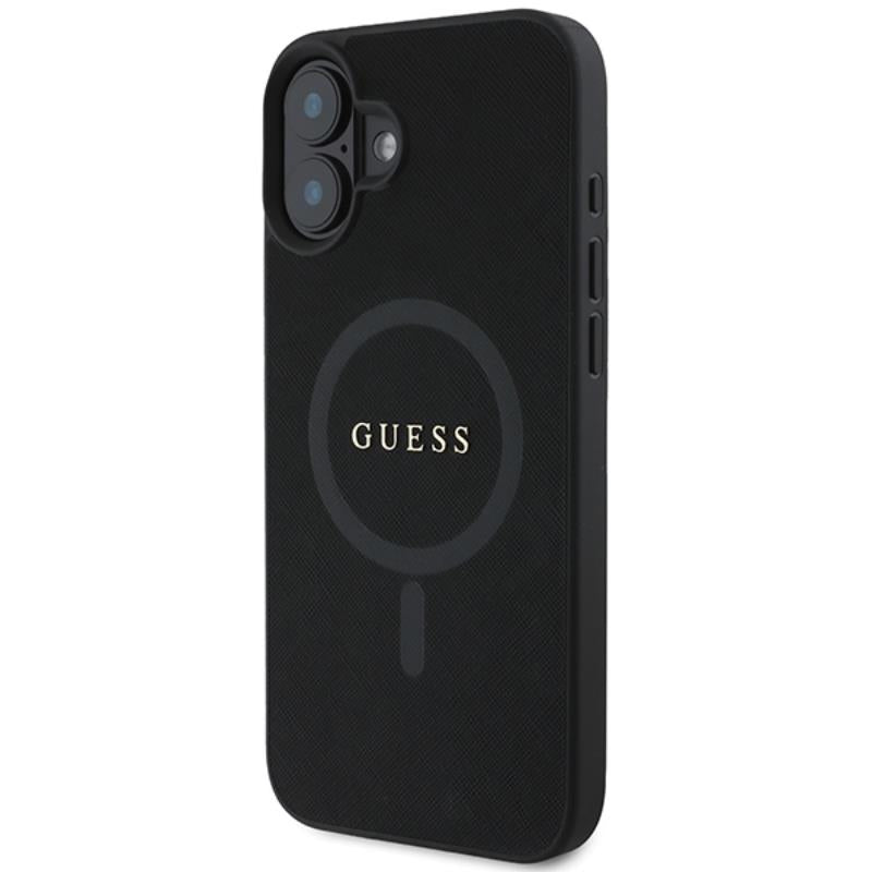 Guess Saffiano Classic Logo MagSafe – „iPhone 16 Plus“ dėklas (juodas)