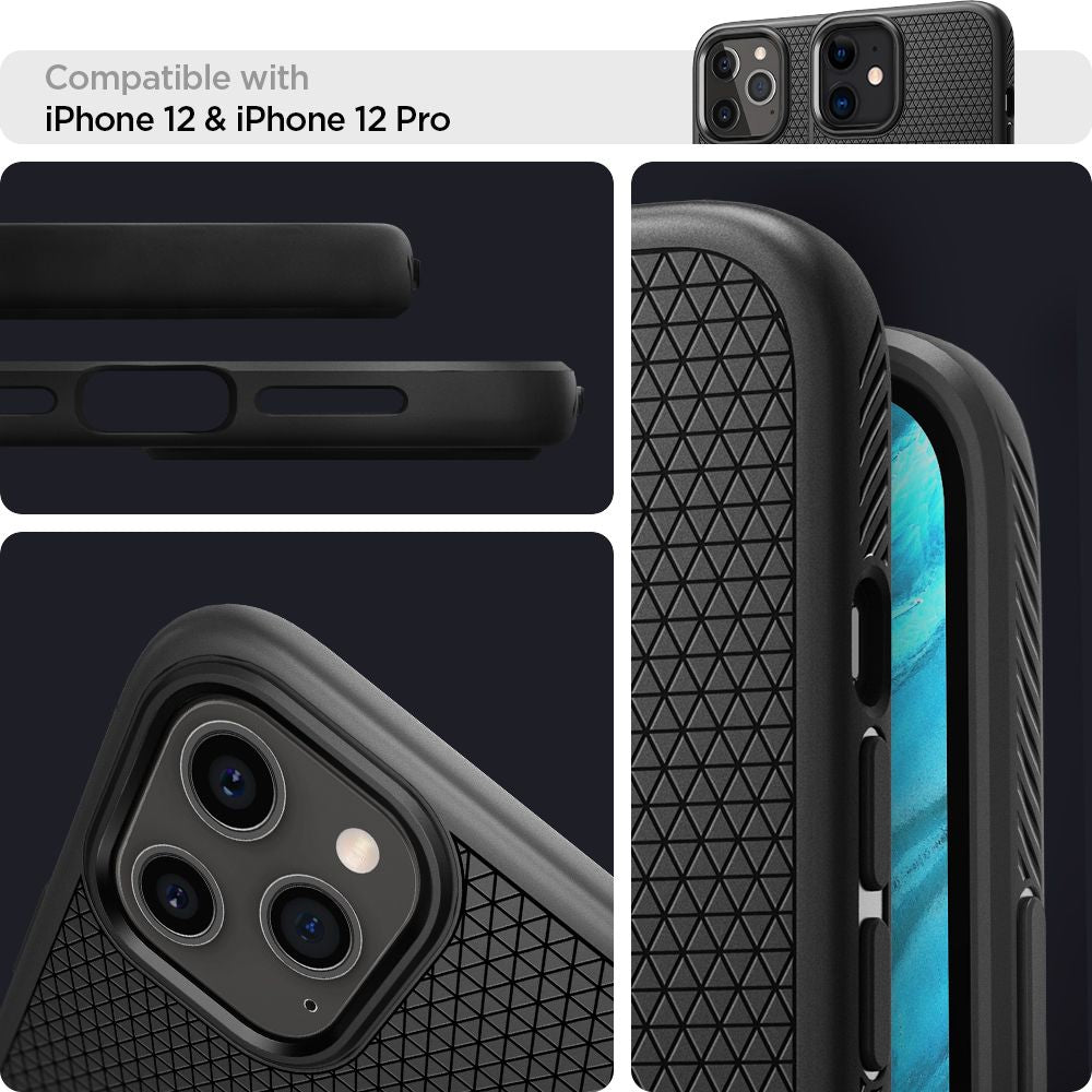 Spigen Liquid Air – dėklas, skirtas „iPhone 12 Pro“ / „iPhone 12“ (juodas)