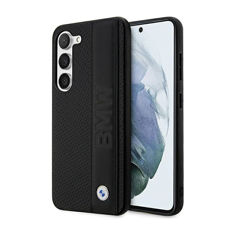 BMW od natūralios odos dėklas su tekstūra ir juosta - Samsung Galaxy S23 (juodas)