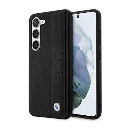 BMW od natūralios odos dėklas su tekstūra ir juosta - Samsung Galaxy S23 (juodas)
