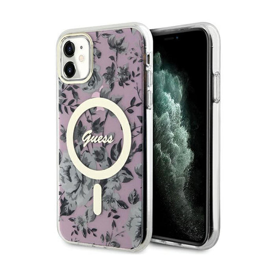 Guess Flower MagSafe – dėklas, skirtas „iPhone 11“ (rožinis)