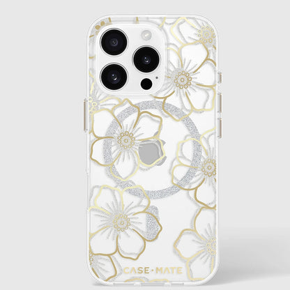Case-Mate Floral Gems dėklas su MagSafe, skirtas iPhone 16 Pro (auksinis)