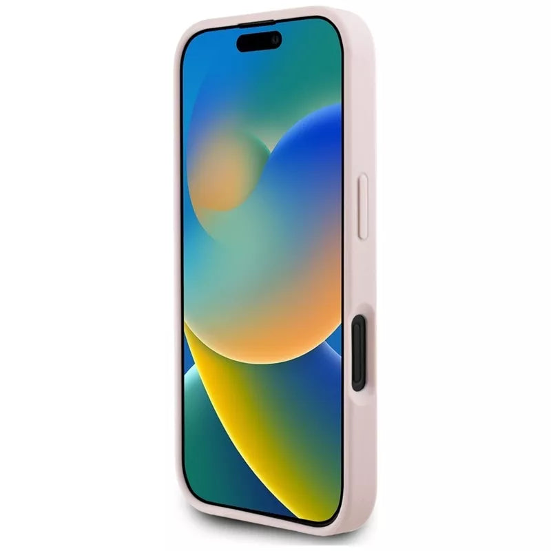 Guess Grained Printed Flower Pattern MagSafe - dėklas iPhone 16 (rožinis)