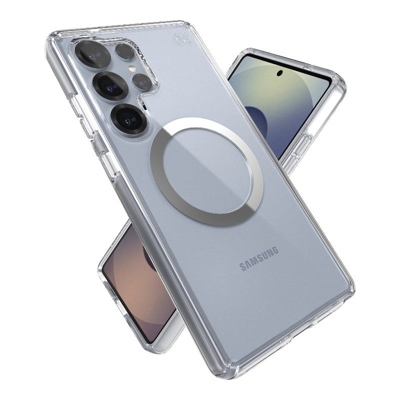 Speck Presidio Perfect-Clear Magnet - dėklas Samsung Galaxy S25 Ultra MagSafe (skaidrus / chromo apdaila / raminantis sidabras)
