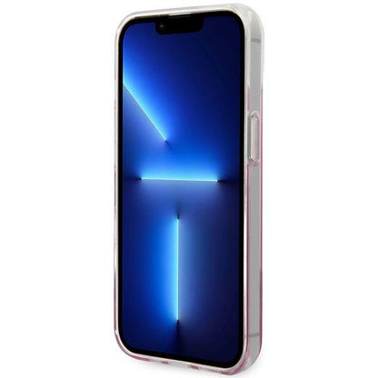 Karl Lagerfeld od perforuotos odos dėklas su logotipu iPhone 14 Plus (rožinis)