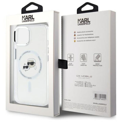 Karl Lagerfeld IML Metal Karl & Choupette Head MagSafe – Dėklas, skirtas iPhone 15 (baltas)