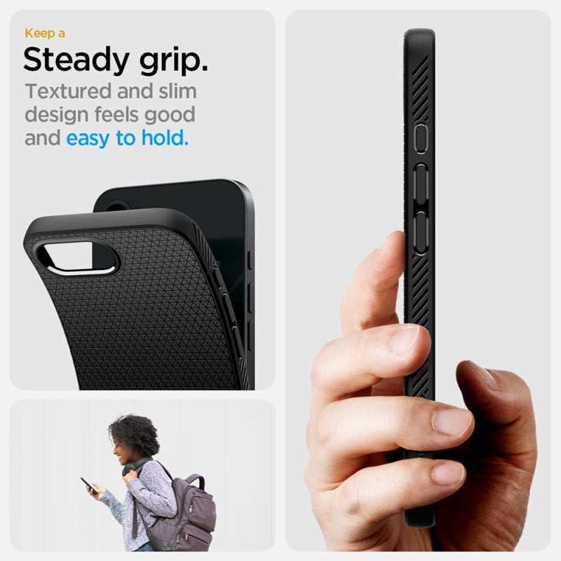 Spigen Liquid Air dėklas iPhone 17e / 16e (Matinis juodas)