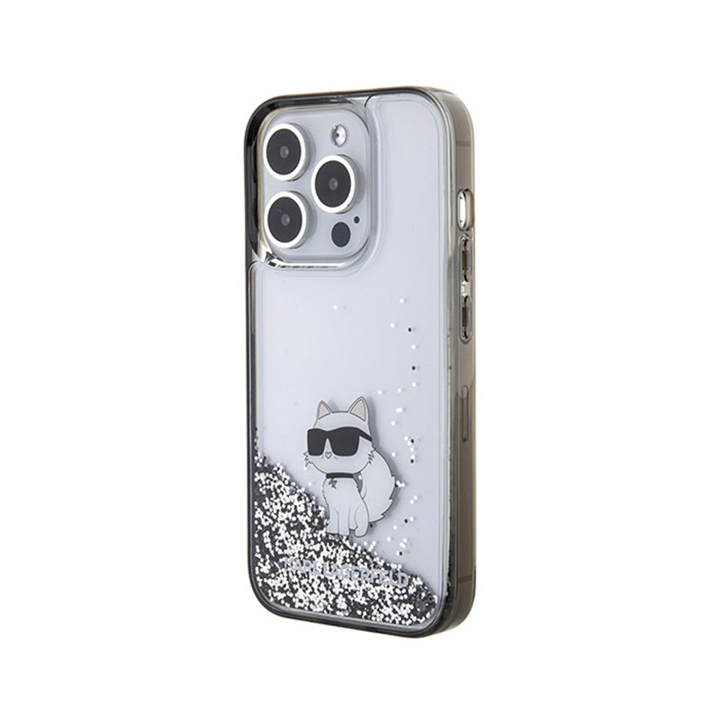 Karl Lagerfeld Liquid Glitter Choupette – iPhone 15 Pro dėklas (skaidrus)