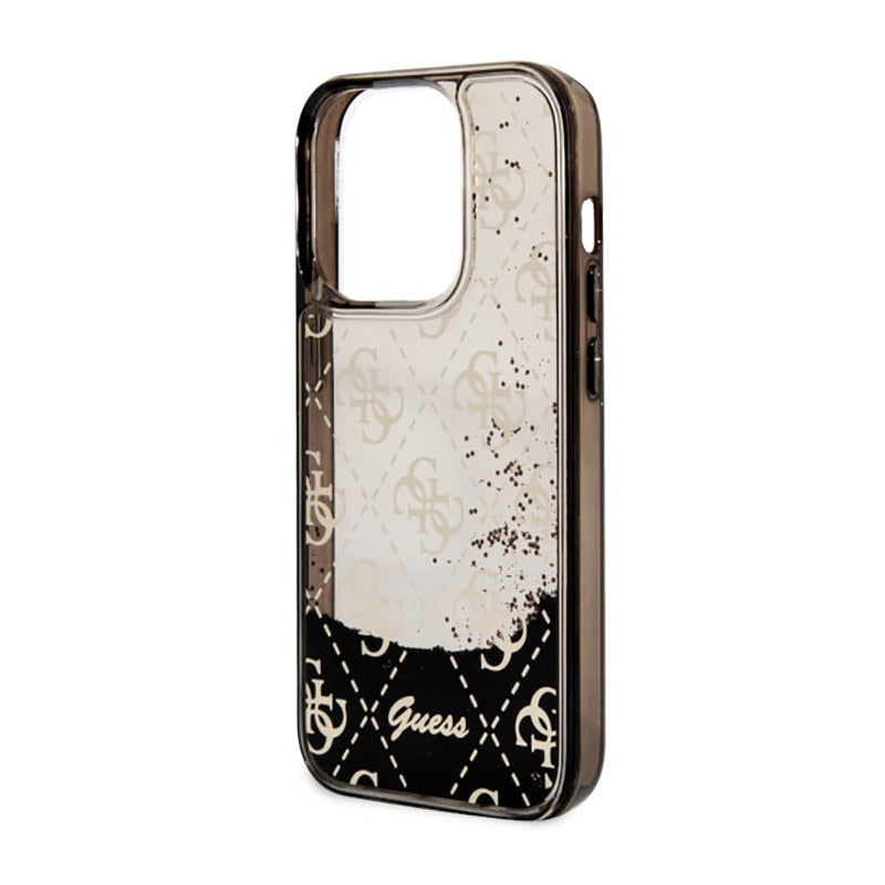 Guess Liquid Glitter skaidrus 4G – dėklas, skirtas „iPhone 14 Pro“ (juodas)