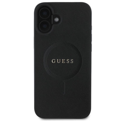 Guess Saffiano Classic Logo MagSafe – „iPhone 16 Plus“ dėklas (juodas)